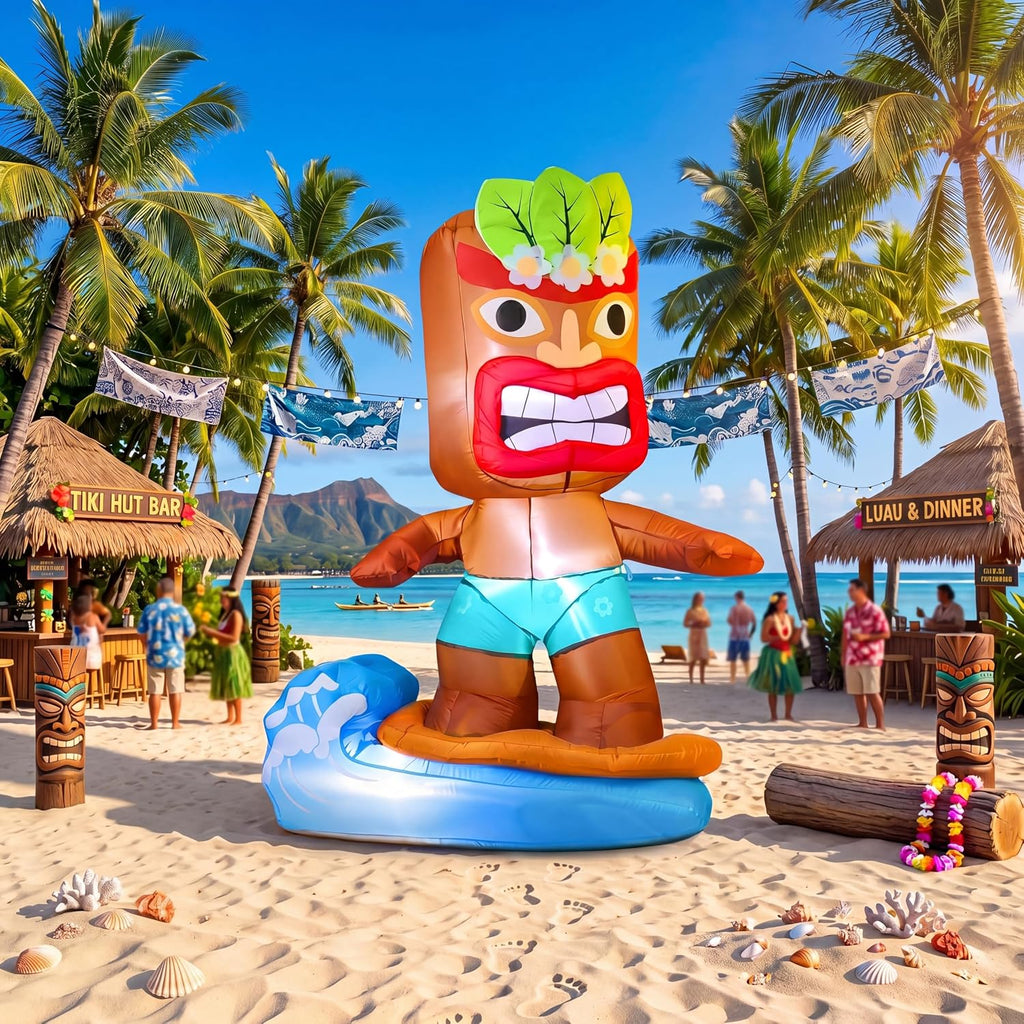 Tabla de Surf Inflable Tiki con Luz LED – Decoración Hawaiana de 5 Pies para Fiestas y Piscina