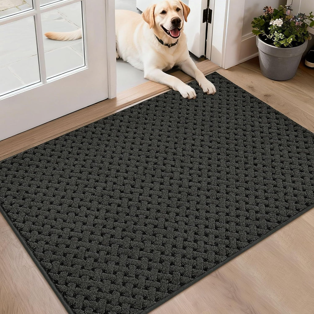 BEQHAUSE Tapete Atrapa Suciedad para Entrada | Antideslizante, Absorbente, Lavable, 32'' x 48'' (Gris Oscuro)