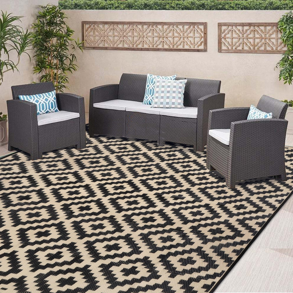 SAND MINE Alfombra impermeable para exteriores de 8x8 pies, alfombra reversible