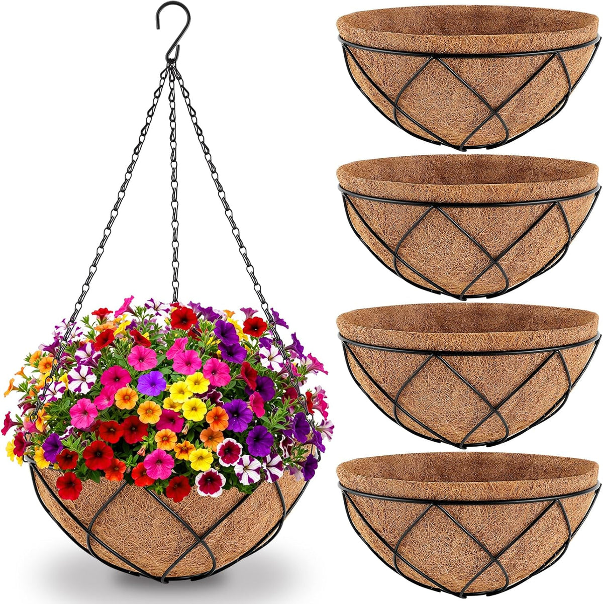Cestas Colgantes Lxmlwin 4 Unidades 30 cm Alambre Metal Forradas Fibra Coco para Jardín Patio Balcón