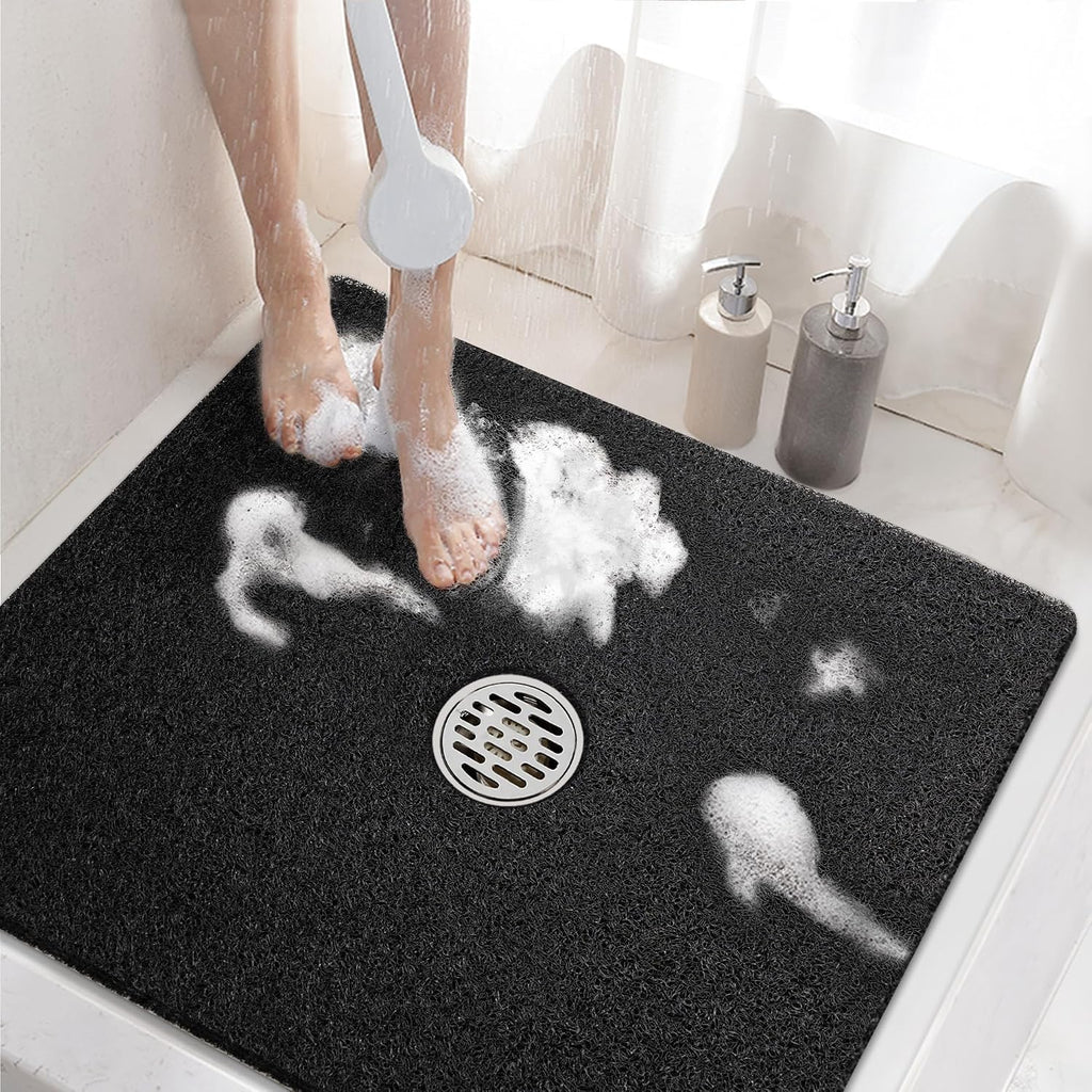 Alfombrilla de ducha cuadrada HITSLAM, alfombrilla antideslizante de 61 x 61 cm para bañera, alfombrilla de bañera de lufa de PVC suave con orificios de drenaje, alfombrilla de secado rápido para el suelo del baño, color negro