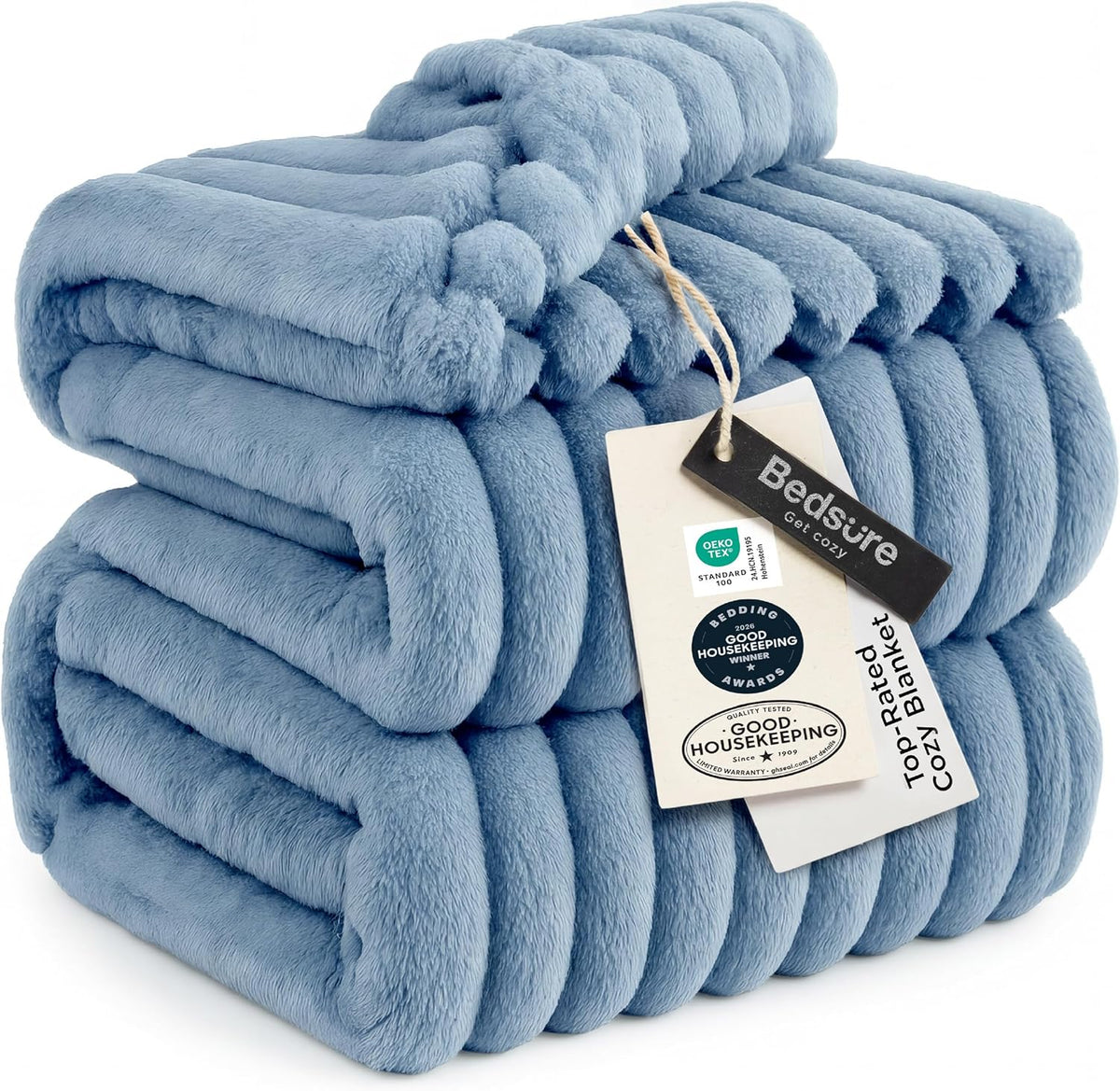 Cobija Bedsure GentleSoft para Cama Queen | Suave y Acogedora para Mujeres y Ninas | Ideal para Otono | Azul | 90 x 90 pulgadas