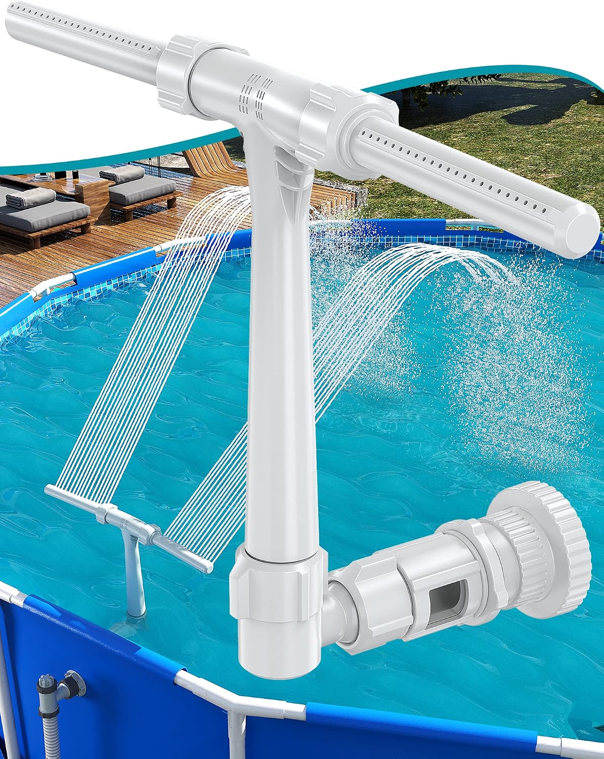 Fuente para Piscina de Doble Aspersión Ajustable | Enfriar y Circular el Agua, Compatible con Piscinas Sobre Tierra y Enterradas