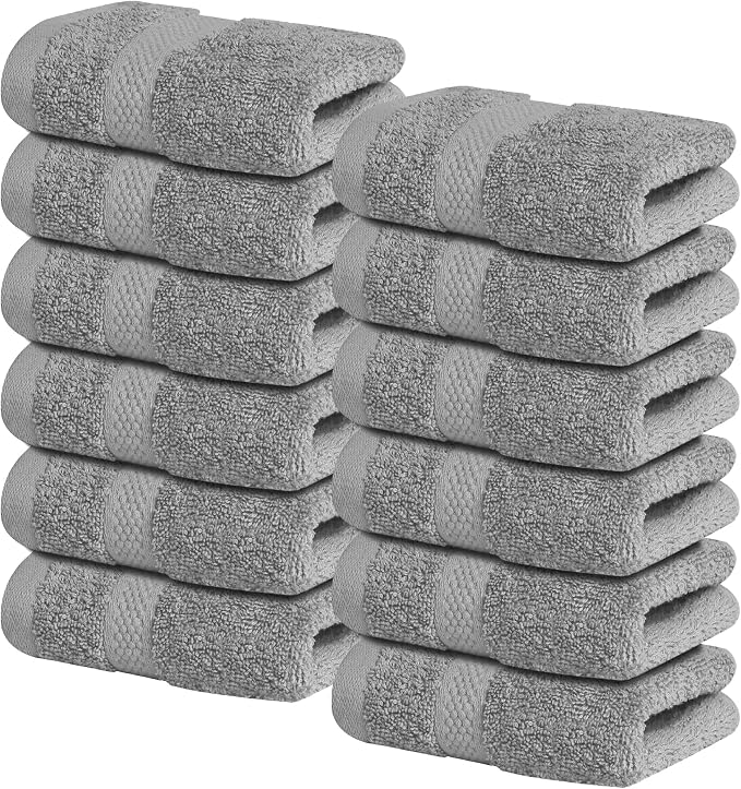 Infinitee Xclusives Toallas de lujo para la ducha [13 x 13] – 100% algodón [paquete de 12], toallas faciales suaves y absorbentes para baño, gimnasio y spa (gris encantador)