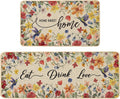 Juego de 2 tapetes de cocina florales Baccessor Home Sweet Home, alfombras de cocina absorbentes, antideslizantes, de perfil bajo y lavables para decoración del hogar, 17x29 y 17x47 pulgadas.