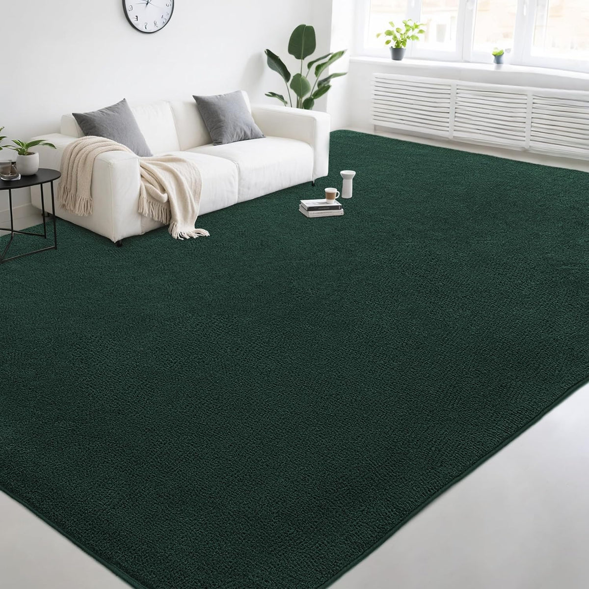 Alfombra Moderna AAFKK para Sala y Recamara 6x9 pies | Verde Oscuro, Ultra Suave con Memory Foam | Comoda, Solida y Minimalista para Hogar y Dormitorio