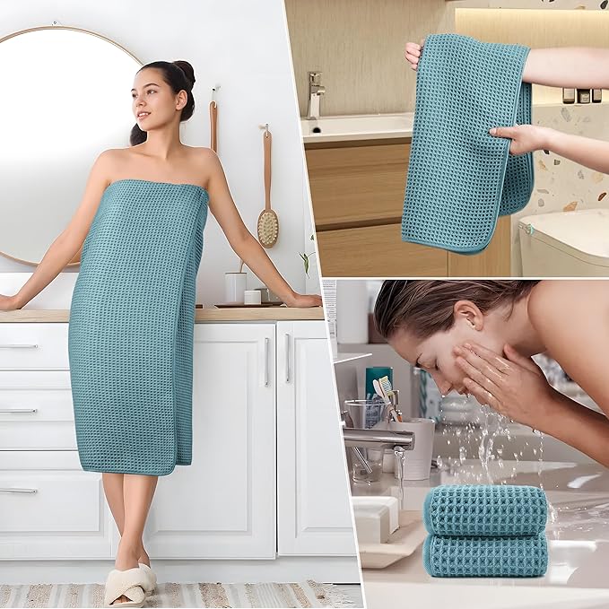 POLYTE Juego de toallas de baño de gran tamaño de microfibra de secado rápido de 430 GSM, sin pelusas, 6 piezas (tejido de gofre)
