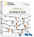 National Geographic Magnetic Marble Run - Juego de construcción STEM de 75 piezas para niños y adultos con pista magnética, piezas de truco y canicas para construir un laberinto de mármol