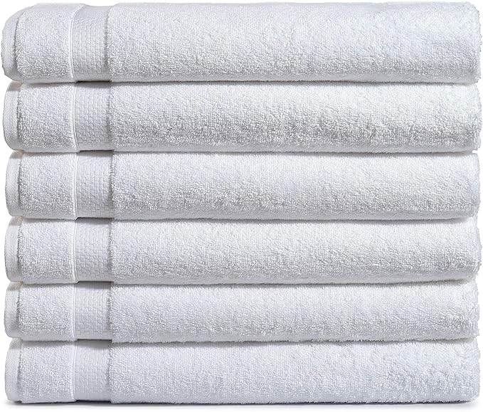 Amazon Basics Juego de Toallas de Baño | Algodón Hilado en Anillo | Absorbentes y de Secado Rápido | Calidad Hotel | Set de 6