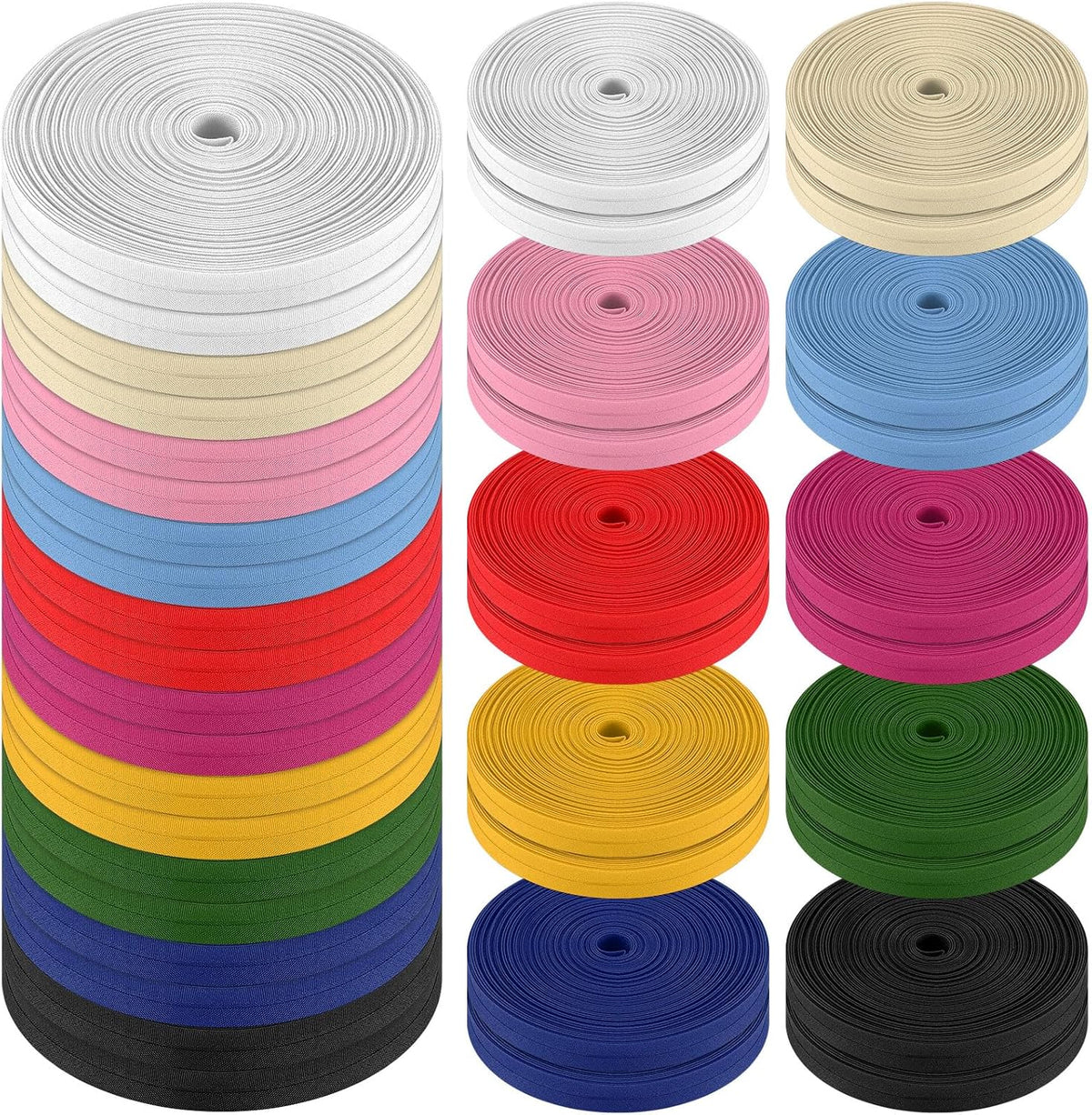 SATINIOR 20 Rollos de Cinta al Bies 12mm 1/2 Pulgada | Doblez Sencillo | 100% Poliester | 10 Colores | 18 Yardas por Color | Costura, Ribetes y Dobladillos