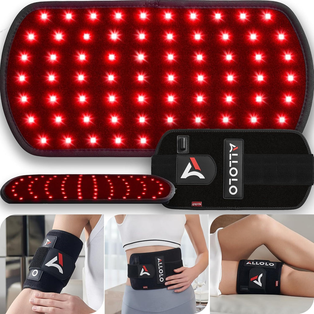 Terapia de luz roja ALLOLO para el cuerpo, cinturón de terapia de luz roja LED 3 en 1 con control remoto y temporizador, almohadilla de terapia de luz infrarroja de 660 nm y 850 nm para cuerpo, cintura, hombros y rodillas, área grande de 12.6" x 6.3".