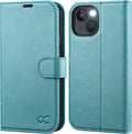 Funda Cartera OCASE Cuero PU Compatible iPhone 14 6.1" con Bloqueo RFID y Soporte Verde Menta