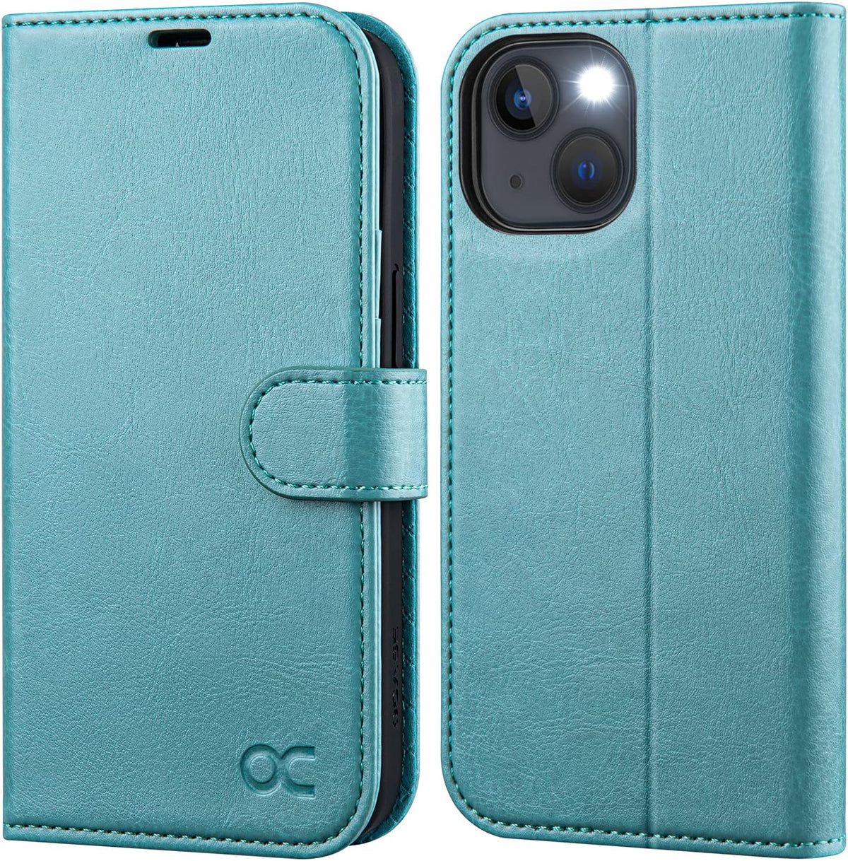Funda Cartera OCASE Cuero PU Compatible iPhone 14 6.1" con Bloqueo RFID y Soporte Verde Menta