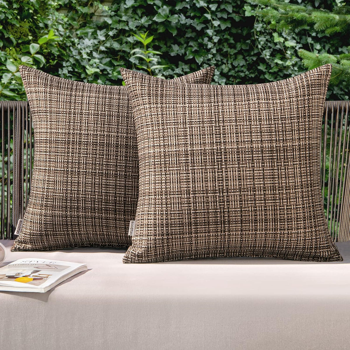 Fundas Cojín MIULEE Resistentes Agua 46x46cm Granja, Set 2 Patio Jardín Sofá, Café