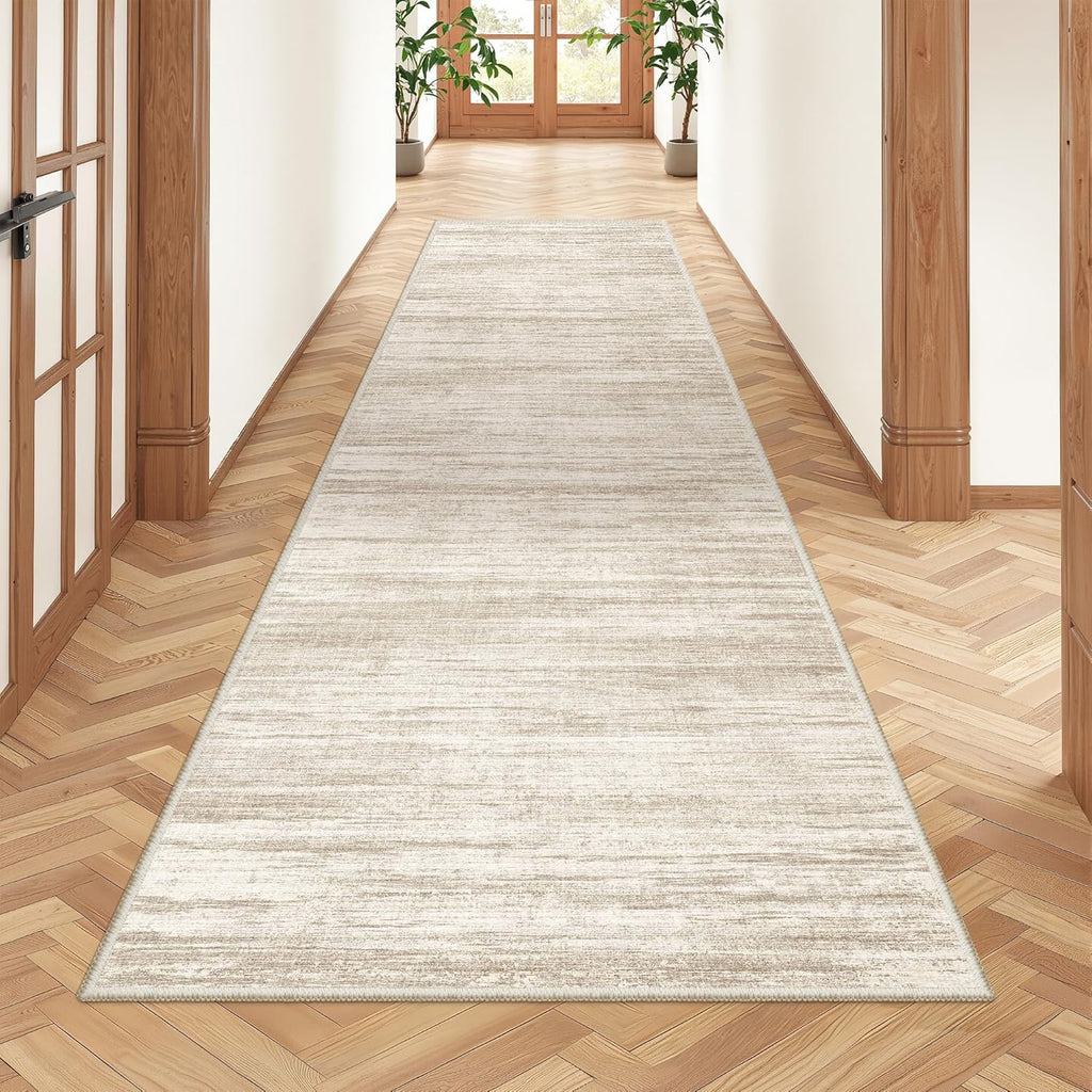 Alfombra Restylone de 2x8 pies, lavable, para pasillos, con base de goma, resistente a las manchas, ideal para la cocina, entrada, dormitorio y sala de estar (60x244 cm, marrón/beige).
