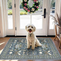 Alfombra lavable de 2x3 para entrada: Alfombra fácil de limpiar con base antideslizante para dormitorio y cocina. Alfombra resistente a las manchas y que no suelta pelusa. Perfecta para zonas de mucho tránsito con mascotas (2x3, Floral/Azul).
