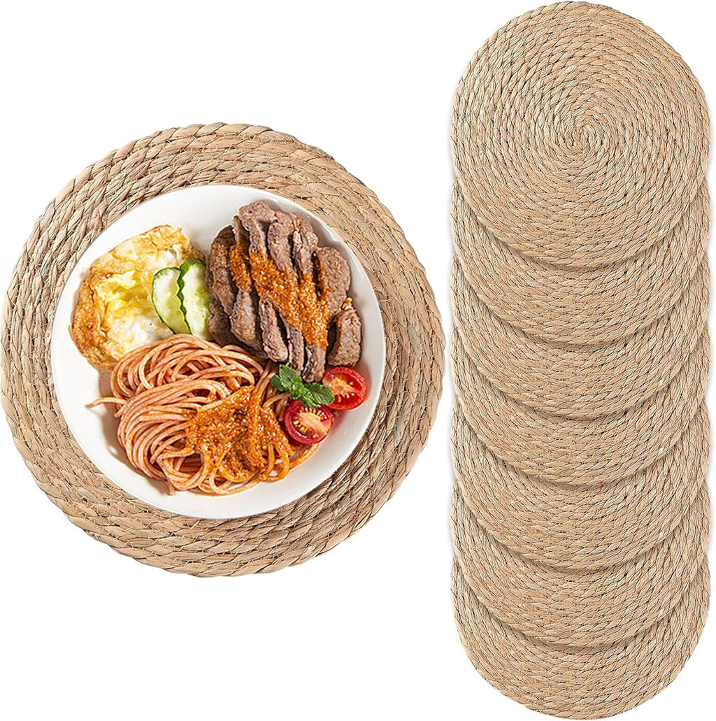 Individuales Tejidos Pequenos Set de 8 | Mini Mantelitos de Ratan 25cm | Posavasos de Mimbre Yute Estilo Granja