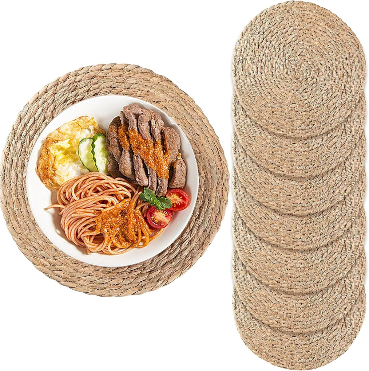 Individuales Tejidos Pequenos Set de 8 | Mini Mantelitos de Ratan 25cm | Posavasos de Mimbre Yute Estilo Granja
