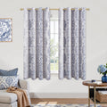KOUFALL Short Blackout Curtains - 100% Blackout Floral Damask Jacquard - Navy Blue - 2-Panel Set - Grommet Top - Machine Washable - For Bedroom, Living Room & Windows