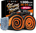 Toallas de Secado para Auto TEBASIC Pack de 2 | 24x36 Pulgadas 1300 GSM | Microfibra Twisted Loop Super Absorbente sin Rayas | Gris-Naranja