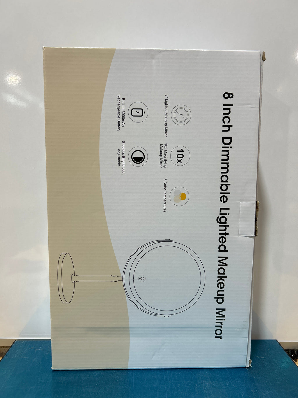 Espejo de maquillaje iluminado, recargable de 3000 mAh, espejo de tocador de doble cara con aumento de 3 colores, 1x/10x, rotación de 360°, brillo ajustable, espejo cosmético iluminado, regalo para mujer. 