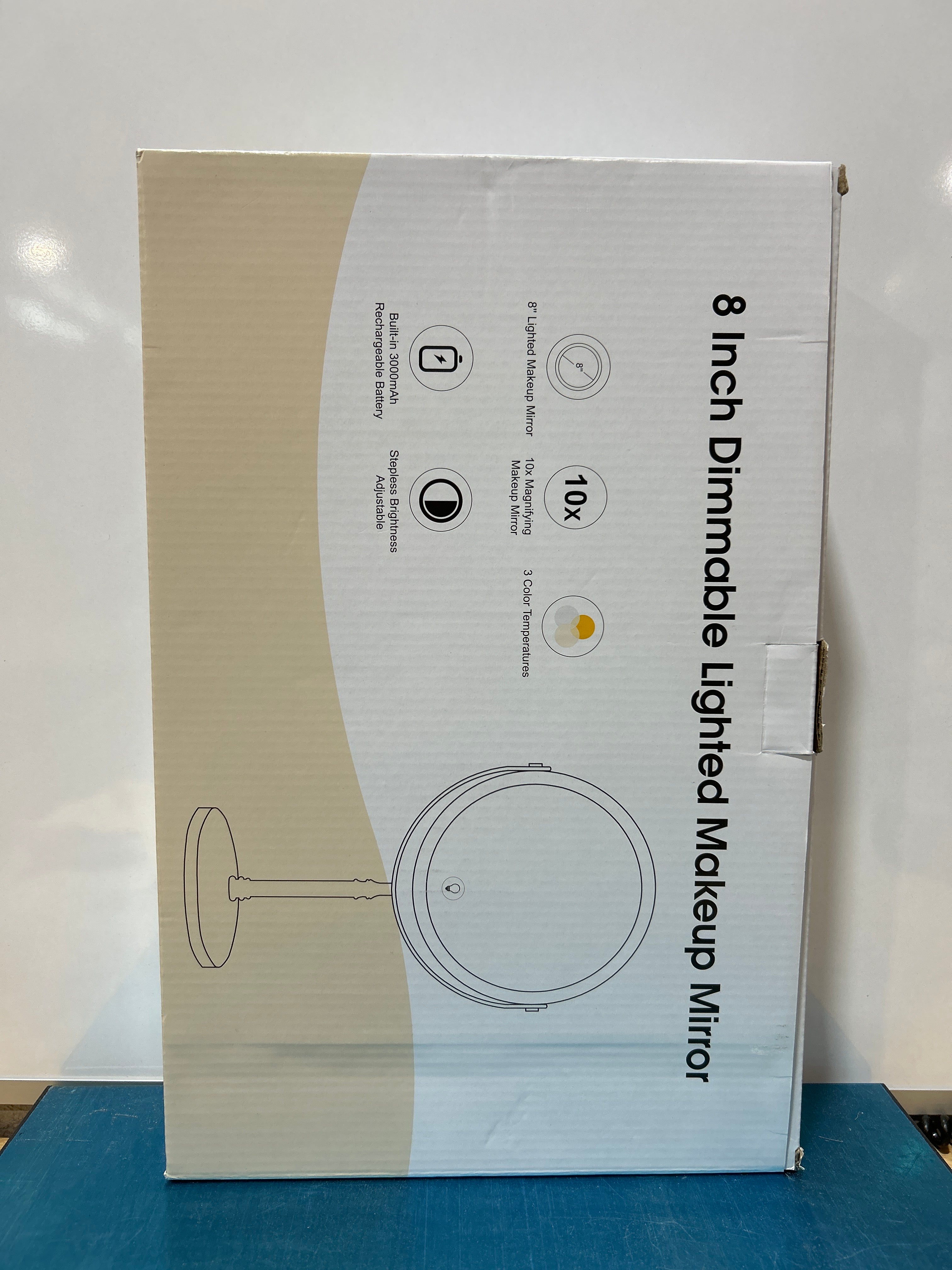 Espejo de maquillaje iluminado, recargable de 3000 mAh, espejo de tocador de doble cara con aumento de 3 colores, 1x/10x, rotación de 360°, brillo ajustable, espejo cosmético iluminado, regalo para mujer. 