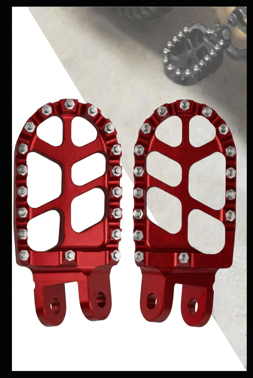 HDBUBALUS Pedales de Moto CNC para Dirt Bike | Reposapies Compatible con Honda CR80R CR85R CRM250 XR250R, Kawasaki KLX650 KLR650 KLX300R (Rojo)