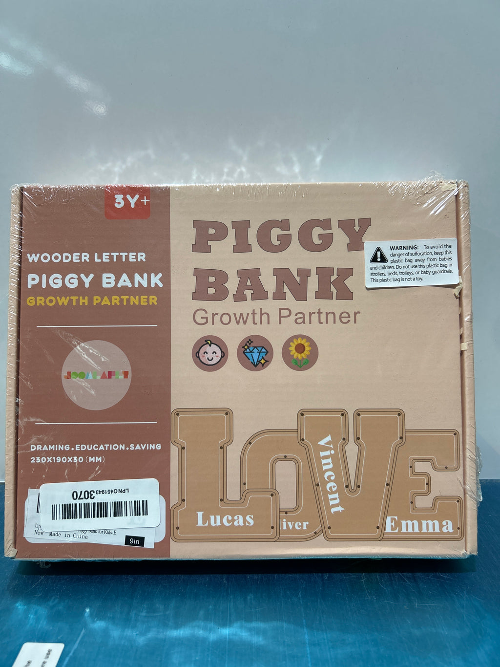 Wooden Letter Piggy Bank for Kids Larger Alphabet Letter Bank for Boys Initial Coin Bank Personalized Piggy Bank Wood Money Save Box for Birthday and Festival-Upgrade 9"" E Piggy Bank
