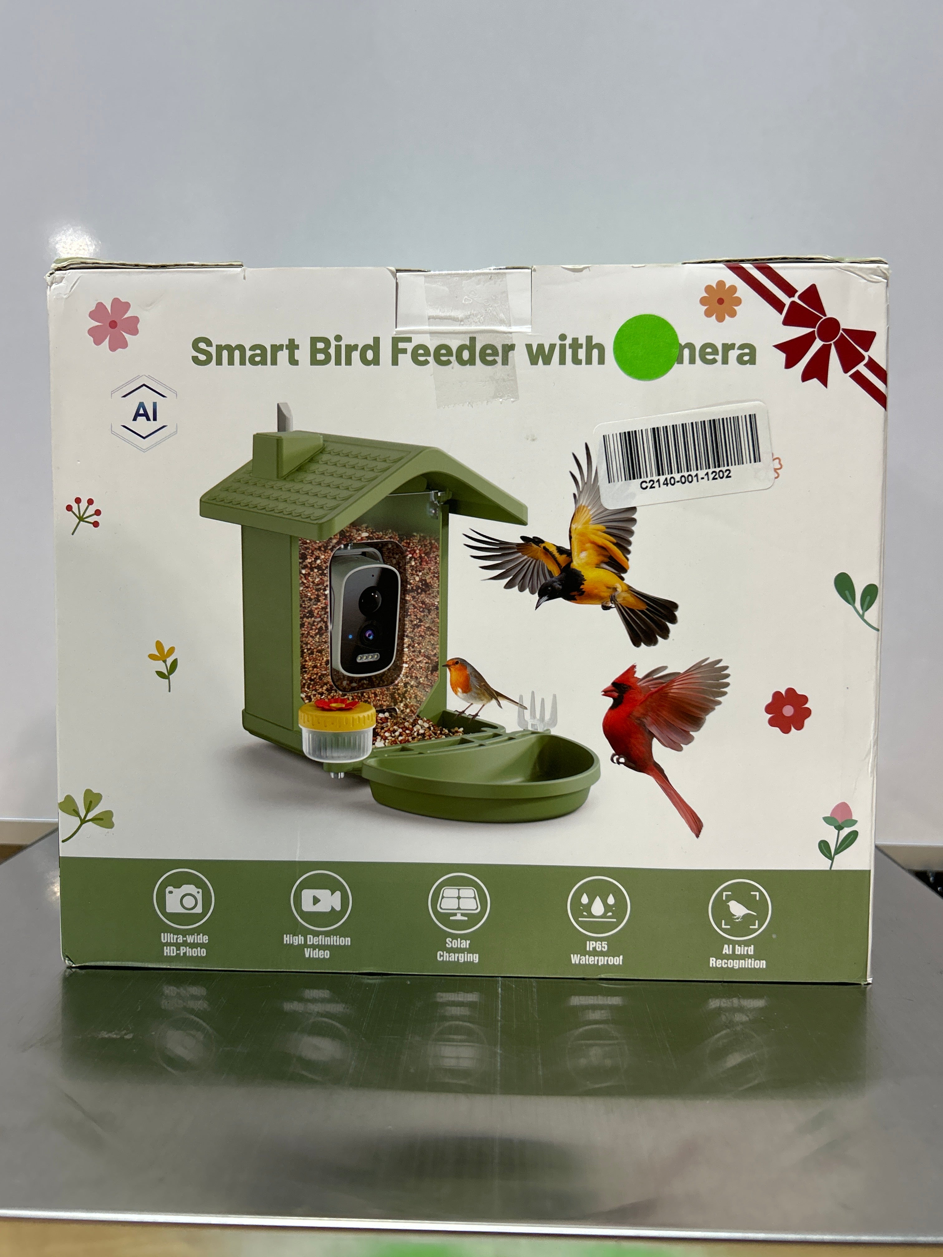 Comedero Inteligente para Pájaros Homiefans – Cámara 2.5K, Solar, IA 10,000 Especies, Baño Incluido, Verde