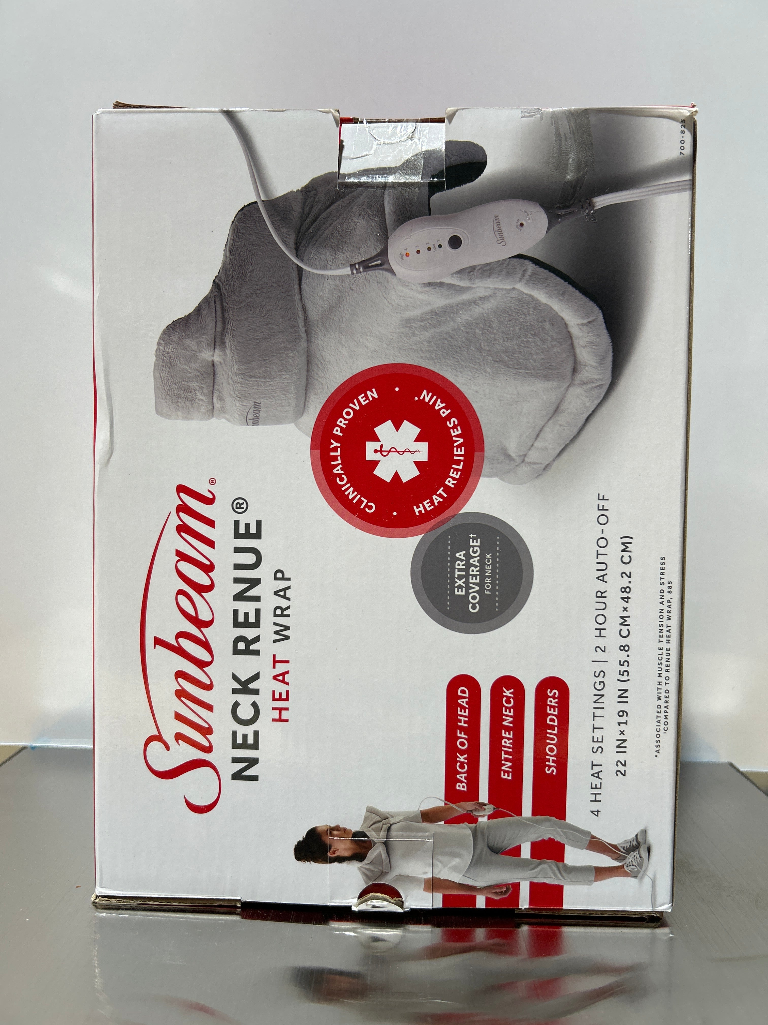 Almohadilla térmica contorneada Sunbeam para aliviar el dolor de cuello y hombros con apagado automático y opción de calor húmedo, 22 x 19, gris 