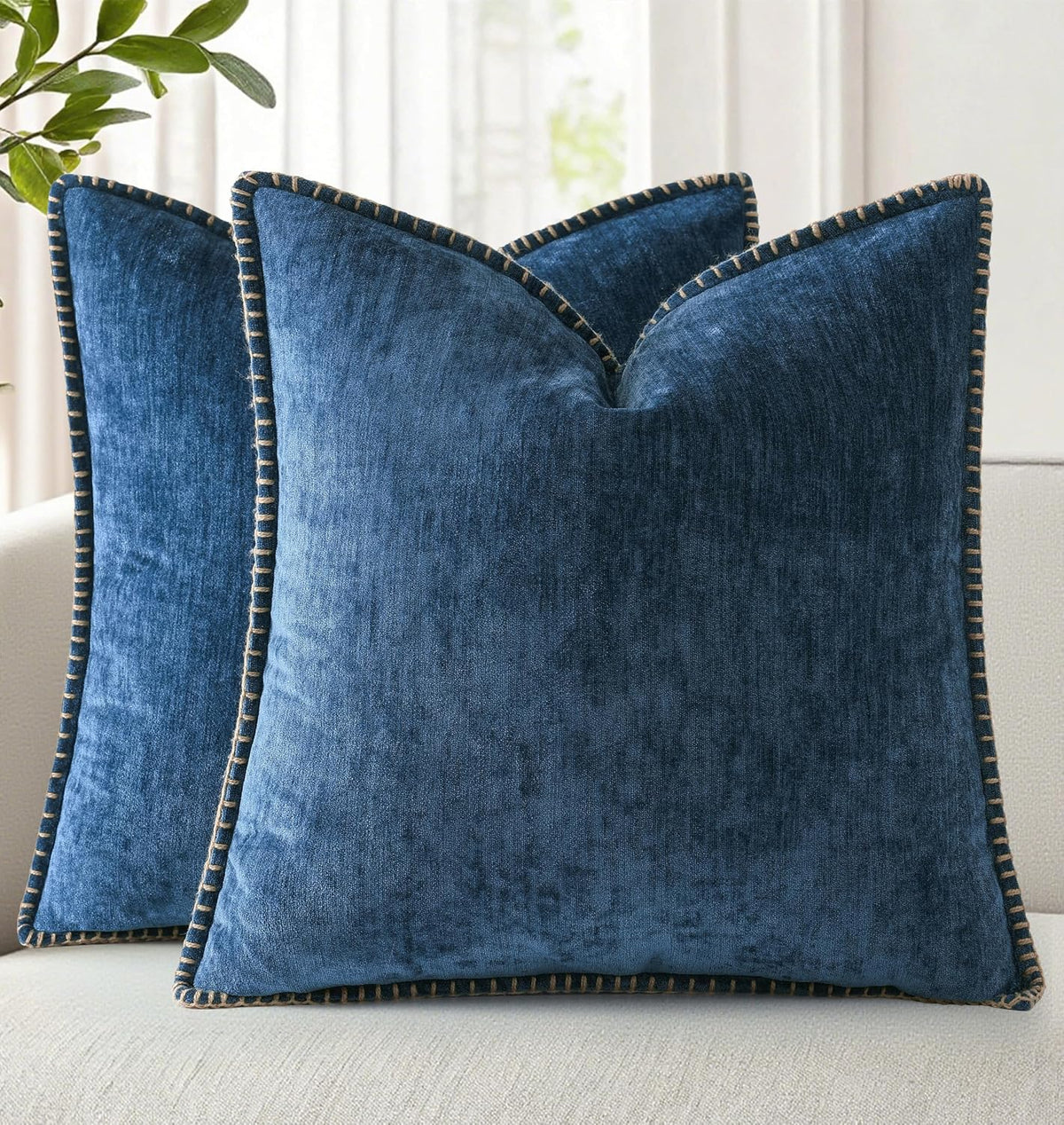 Fundas de Cojín DecorUhome Chenilla Terciopelo 24x24" | Poseidon | Estilo Boho Granja Moderna | Borde Cosido | Pack 2 Unidades