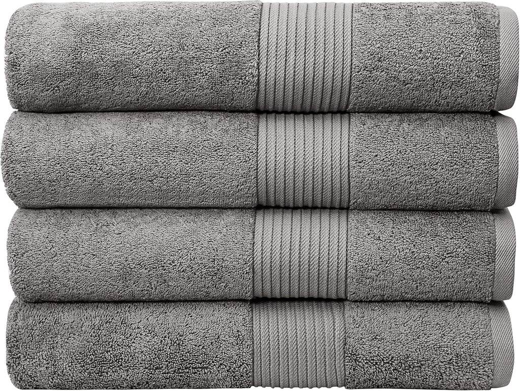 Toallas de Baño de Lujo Extragrandes | 650 GSM, 34x56 Pulgadas | Calidad de Hotel, Suaves y Muy Absorbentes | Secado Rápido, Algodón Peinado | Gris-Cafe, Paquete de 4