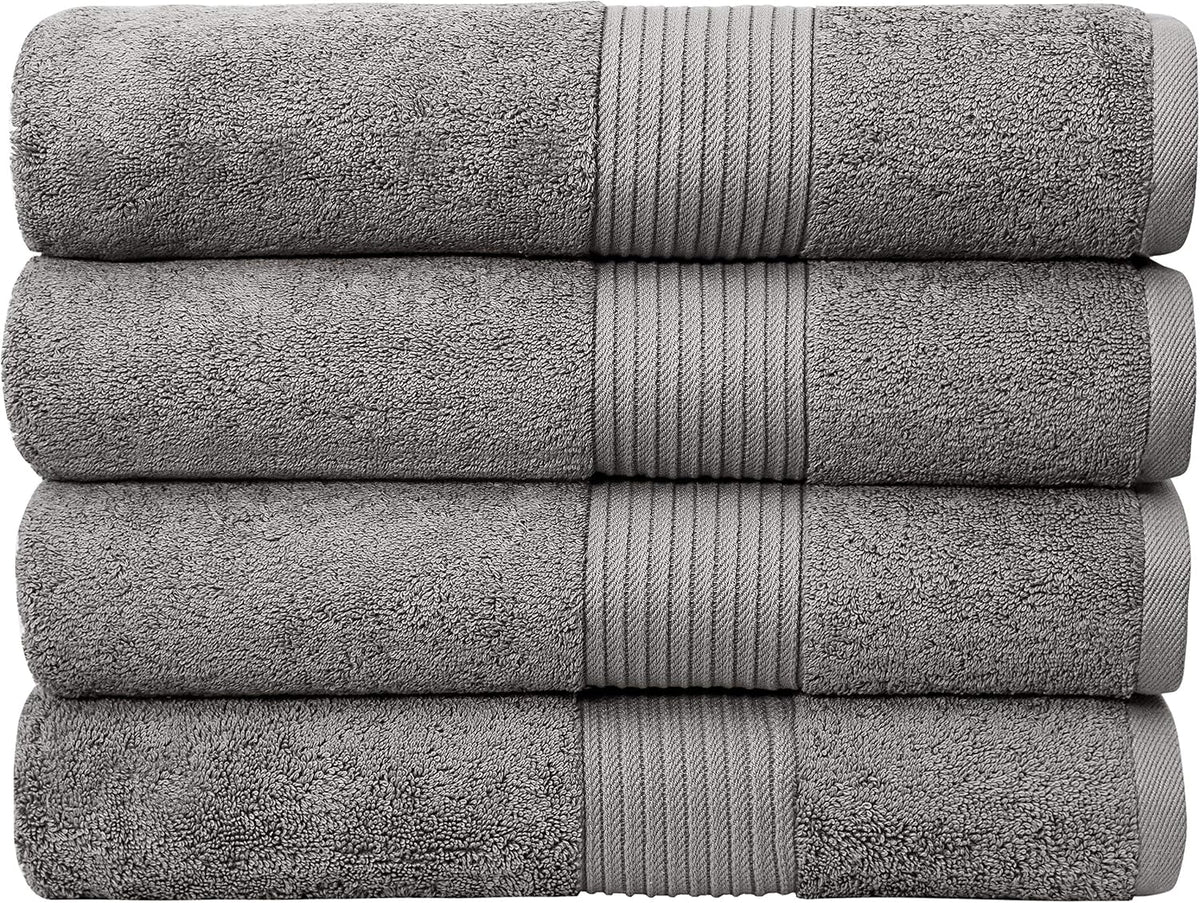 Toallas de Baño de Lujo Extragrandes | 650 GSM, 34x56 Pulgadas | Calidad de Hotel, Suaves y Muy Absorbentes | Secado Rápido, Algodón Peinado | Gris-Cafe, Paquete de 4