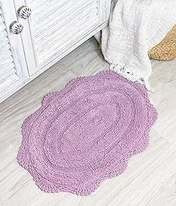 Alfombra de Bano Ovalada Chardin Home — 100% Algodon con Borde Crochet Artesanal, Color Lavanda