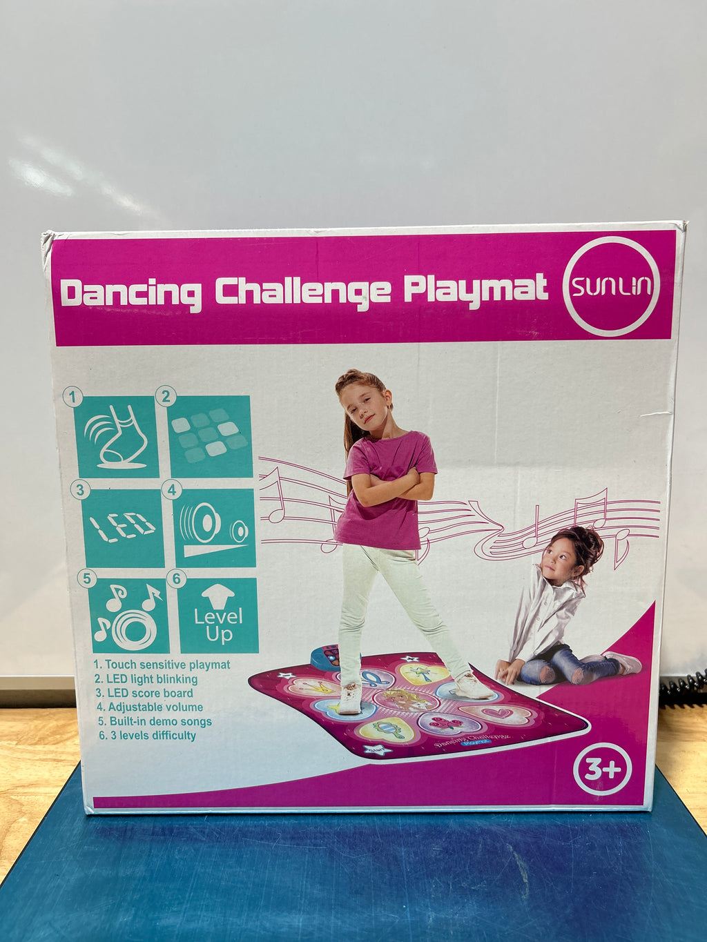 SUNLIN Dance Mat for Kids - LED Lights & Built-in Music - 3 Challenge Levels - Anti-Slip Heavy Duty Vinyl - Foldable 35.4"x36.6" - Adjustable Volume - Gift for Girls Ages 3-12