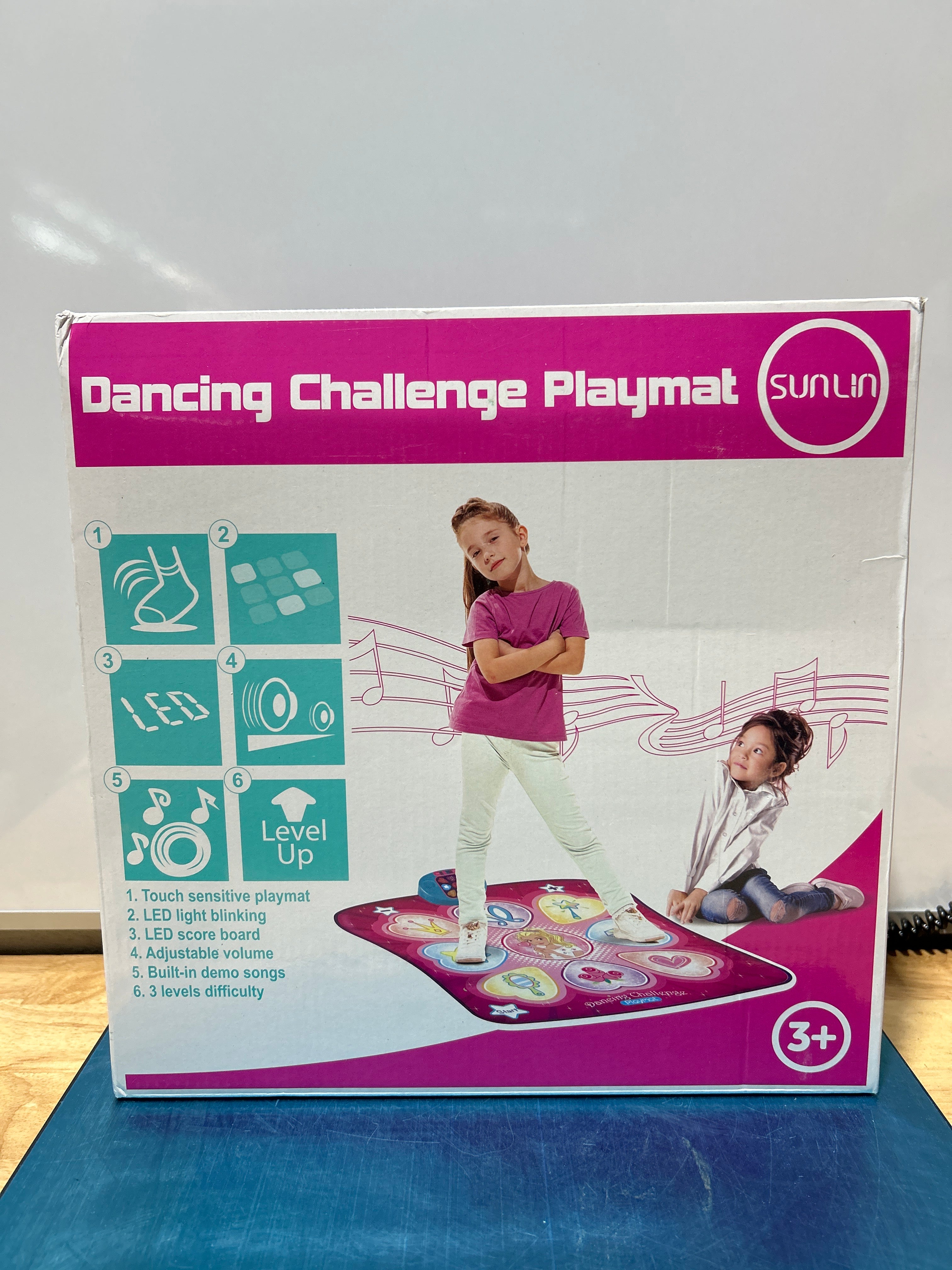 SUNLIN Dance Mat for Kids - LED Lights & Built-in Music - 3 Challenge Levels - Anti-Slip Heavy Duty Vinyl - Foldable 35.4"x36.6" - Adjustable Volume - Gift for Girls Ages 3-12
