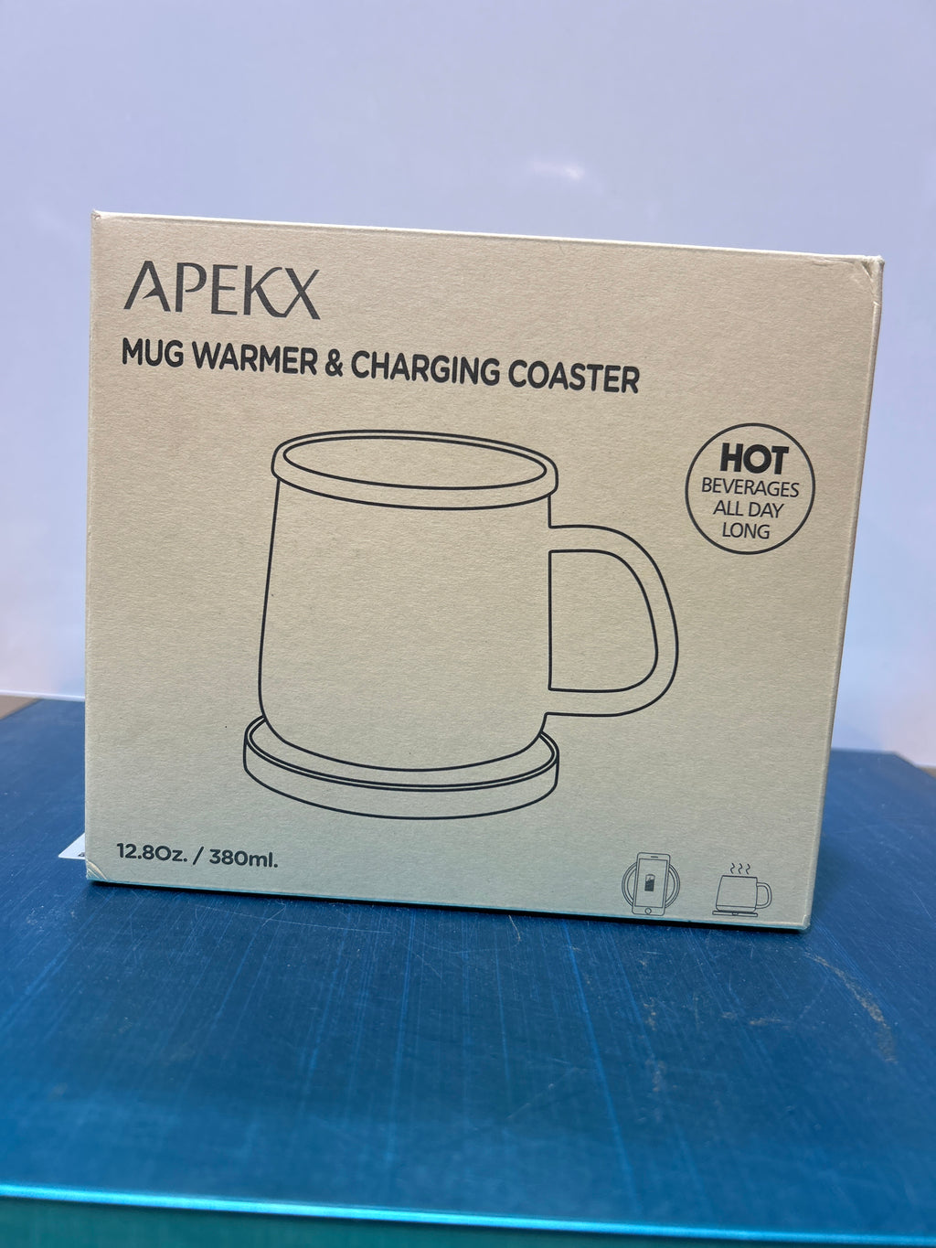 Calentador de tazas APEKX Warm Cup - Temperatura constante inteligente de 55 °C, carga inalámbrica de 15 W, capacidad de 355 ml - Compatible con interfaz USB-C, encendido y apagado automático (4 horas). (Azul marino oscuro) 