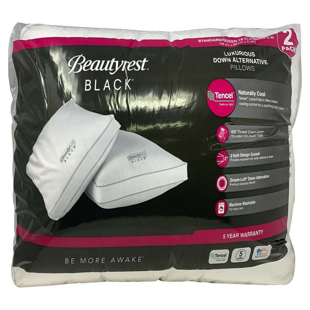 Beautyrest Black Pillows, 2-Pack Standard Queen