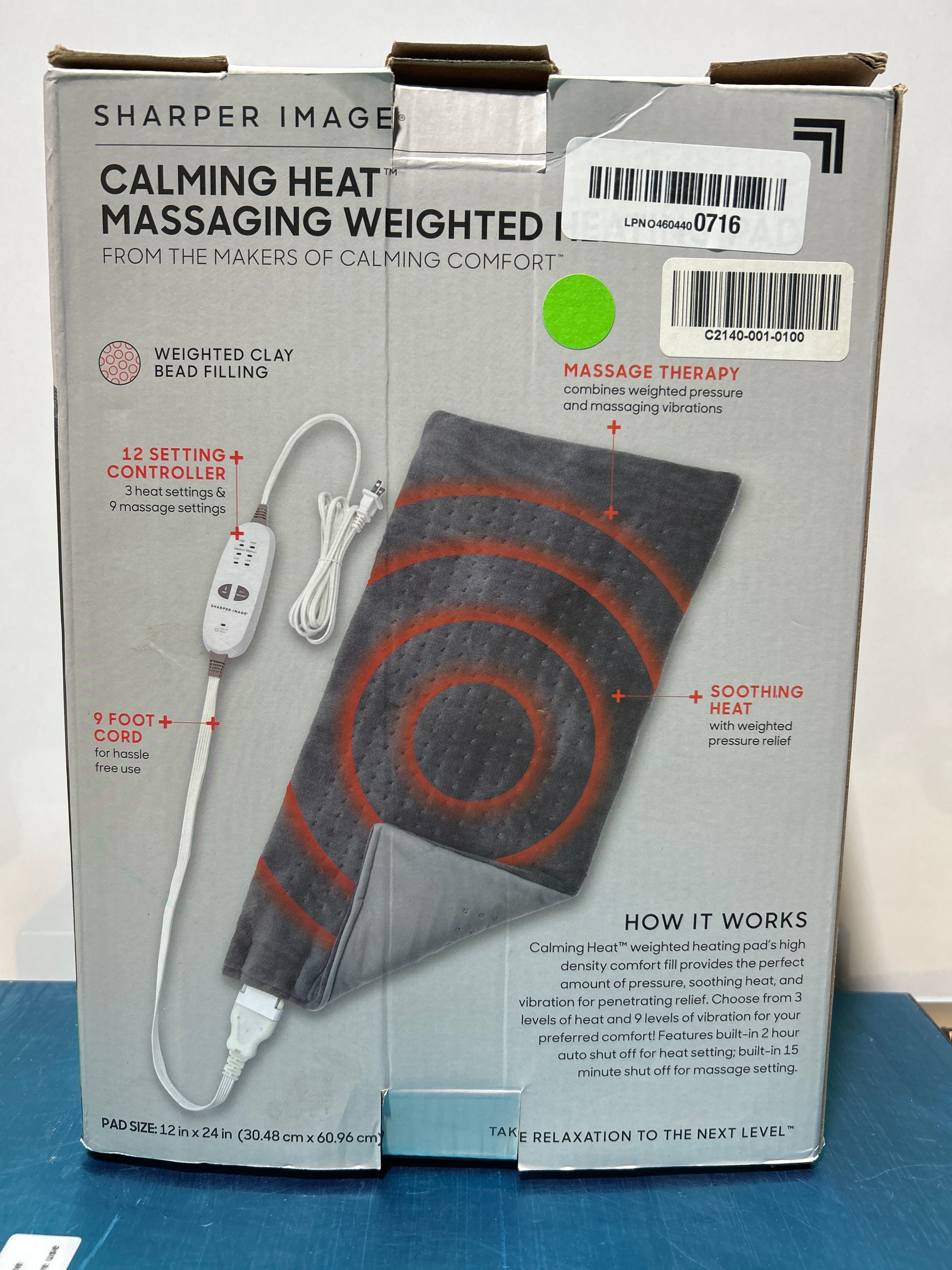 Almohadilla térmica con peso, vibraciones y masajes relajantes de Sharper Image | Apagado automático, ideal para fiestas, para hombres y mujeres | 3 puntos de calor, 9 puntos de masaje, 30 x 60 cm, 1,8 kg 