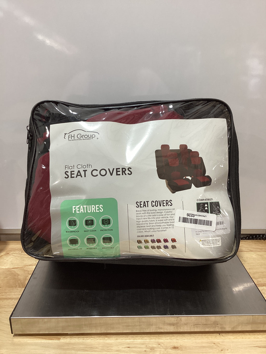 Juego completo de fundas de tela planas para asientos delanteros y traseros sólidos FH Group con regalo - Ajuste universal para autos, camionetas y SUV (Borgoña) 