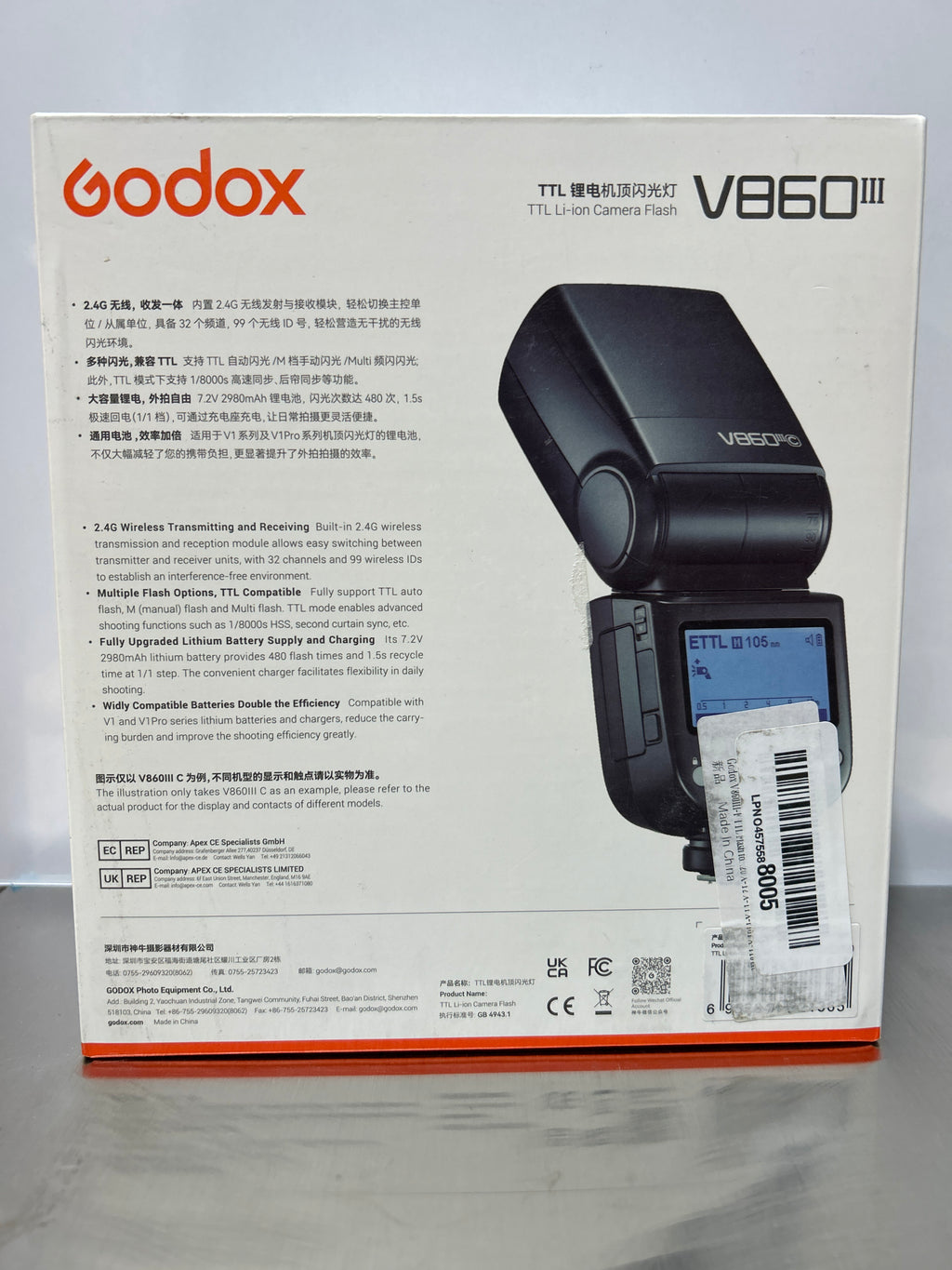 Flash Godox V860III V860III-F para cámara Fujifilm, flash externo inalámbrico TTL 2.4G Speedlite HSS 1/8000s, batería de iones de litio de 7.2 V/2980 mAh, luz de modelado LED de 10 niveles, compatible con cámaras Fuji. 
