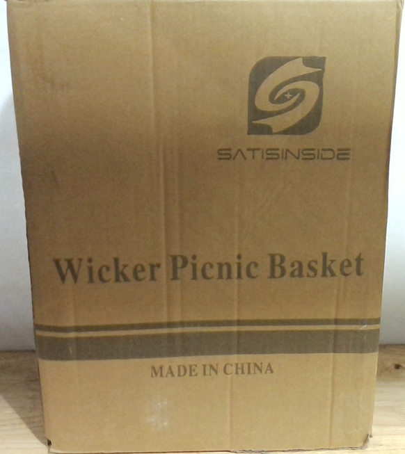 Juego de cestas de picnic de mimbre natural de 16 piezas para 2 personas con forro aislante para camping, bodas, San Valentín y regalos - Rayas