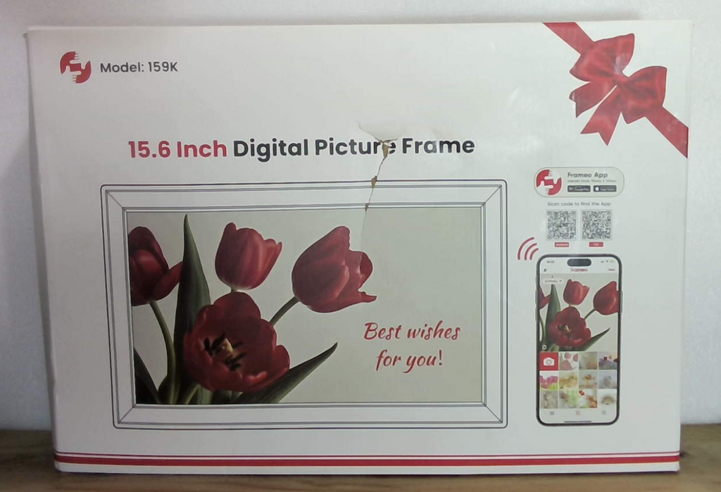 Frameo Marco de Fotos Digital 15.6" 64GB – Pantalla IPS FHD Táctil 1920x1080, WiFi, Blanco Dorado, Regalo para Padres y Abuelos