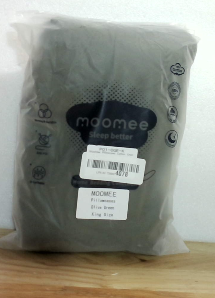 Fundas de Almohada MooMee Pack x2 – 100% Algodón Lavado Tipo Lino, Talla Rey, Color Oliva