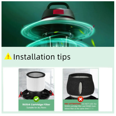 Kit Filtro 90304 + Manga Espuma 90585 Compatible Shop-Vac – Aspiradora Húmeda y Seca