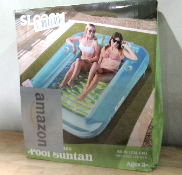 Flotador Bronceador Inflable SLOOSH 216 x 145 cm Extra Grande Adulto con Almohada - 4 en 1 Balsa Bronceador Cama Descanso Agua Azul Verde