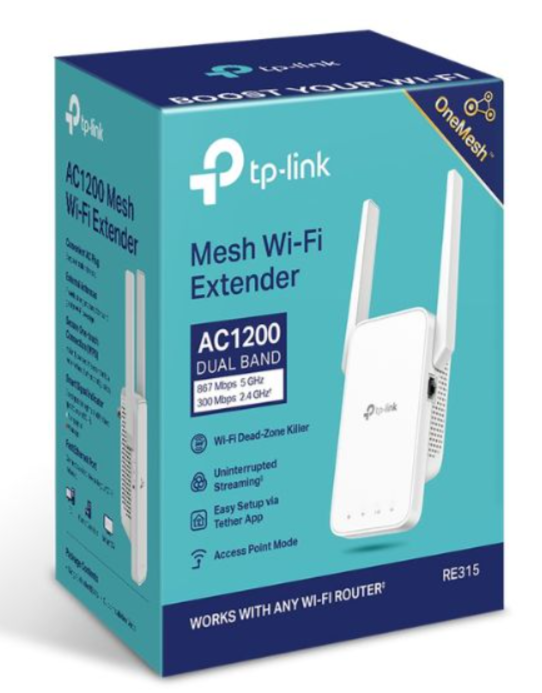 Extensor Wi-Fi TP-Link RE315 AC1200 OneMesh – Hasta 1200 Mbps, Doble Banda, App Tether