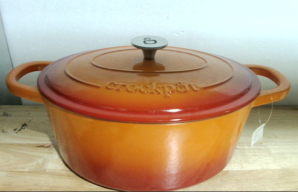 Olla Holandesa Hierro Esmaltado Crock Pot Artisan 6.6 Litros Oval Anaranjado Atardecer - La Tapa Tiene Algunas Marcas - Cocina Pesada Resistente para Cocción Lenta Asado Horneado con Tapa