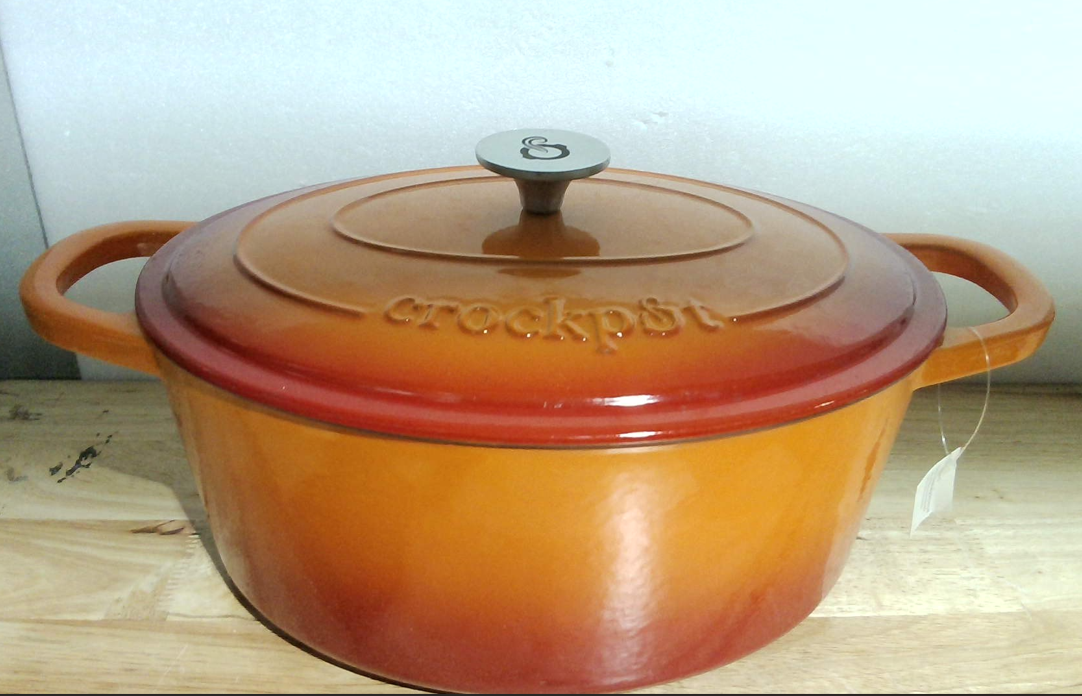 Olla Holandesa Hierro Esmaltado Crock Pot Artisan 6.6 Litros Oval Anaranjado Atardecer - La Tapa Tiene Algunas Marcas - Cocina Pesada Resistente para Cocción Lenta Asado Horneado con Tapa