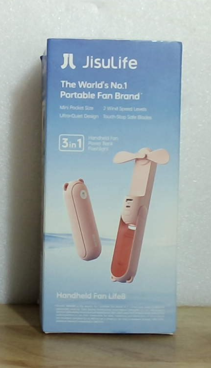 Ventilador Mini JISULIFE 3 en 1 Portátil Batería Externa Linterna 19H USB Recargable Tamaño Bolsillo Viaje Conciertos Rosa